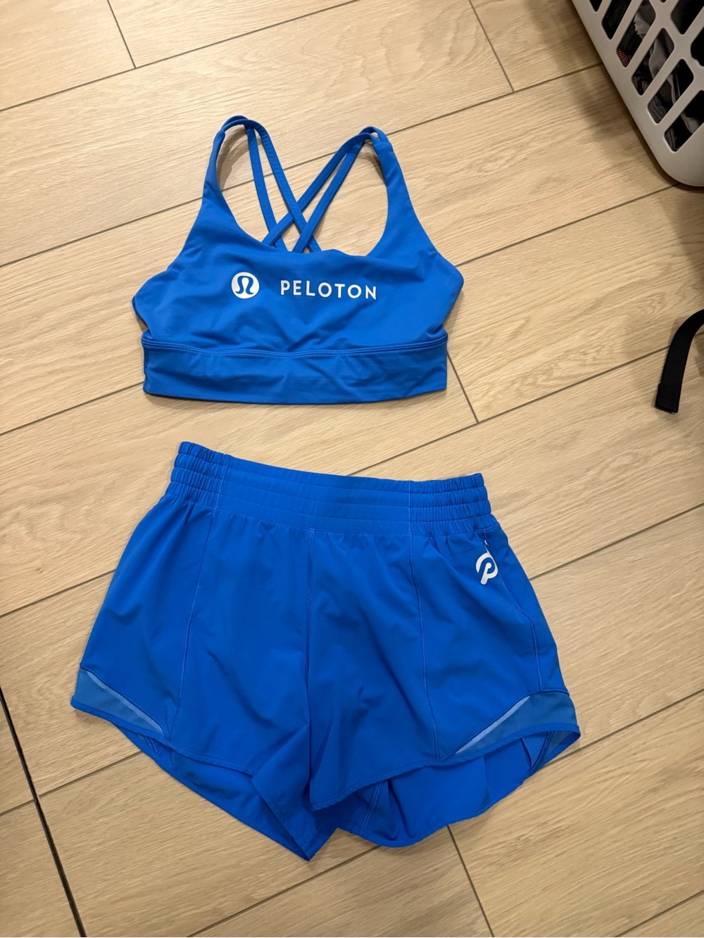 Lululemon X Peloton Blue Energy Bra and hotty hot Shorts Set